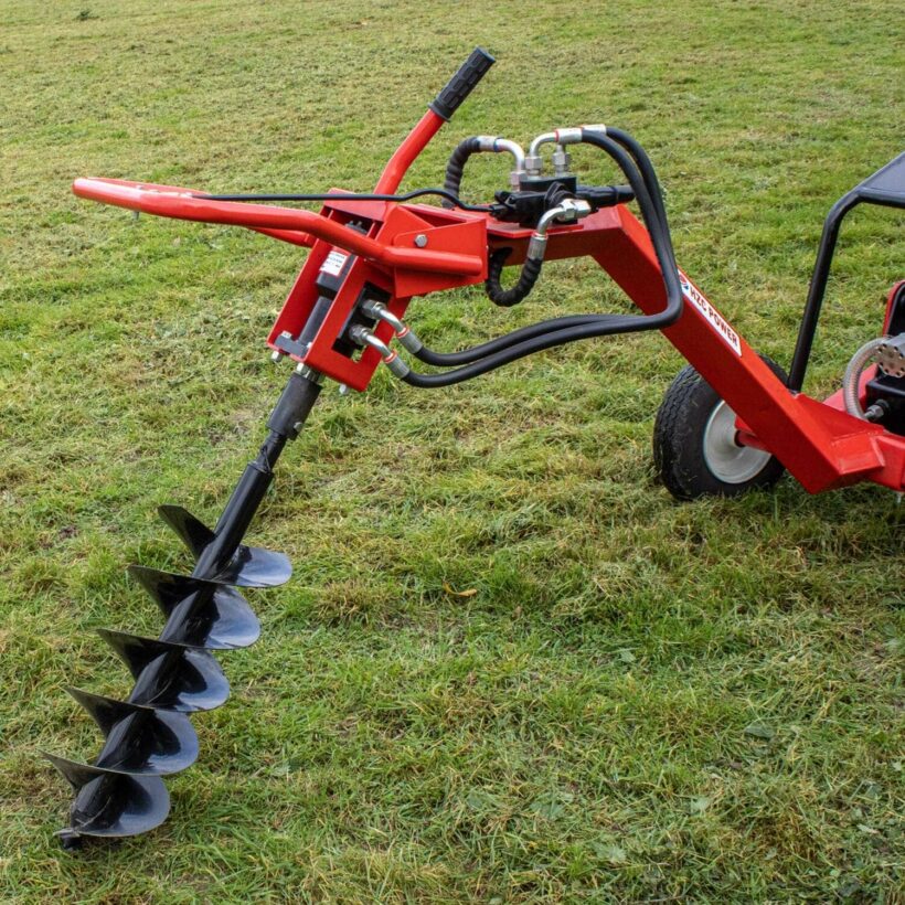 Hydraulic earth auger from the front with a powerful earth hole drill
